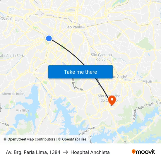 Av. Brg. Faria Lima, 1384 to Hospital Anchieta map
