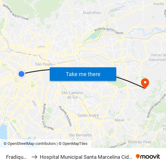 Fradique Coutinho to Hospital Municipal Santa Marcelina Cidade Tiradentes - Carmem Prudente map