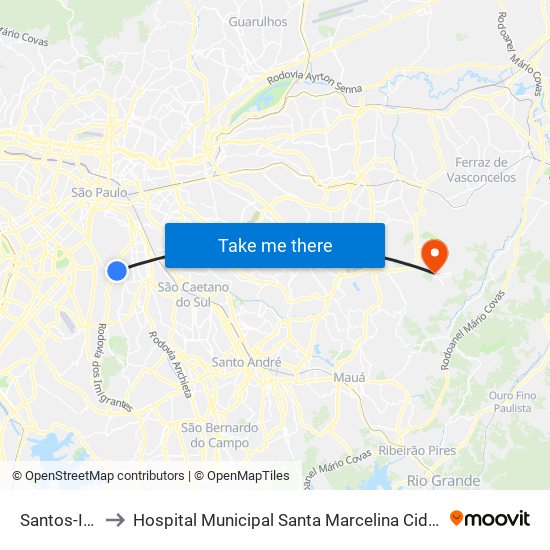 Santos-Imigrantes to Hospital Municipal Santa Marcelina Cidade Tiradentes - Carmem Prudente map