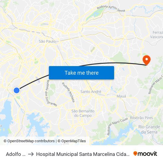 Adolfo Pinheiro to Hospital Municipal Santa Marcelina Cidade Tiradentes - Carmem Prudente map