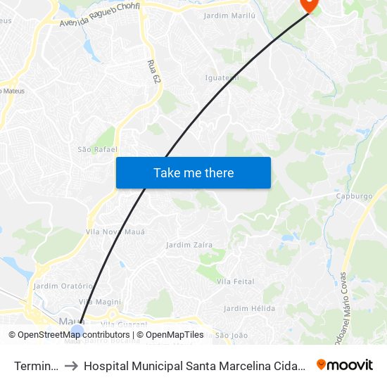 Terminal Mauá to Hospital Municipal Santa Marcelina Cidade Tiradentes - Carmem Prudente map