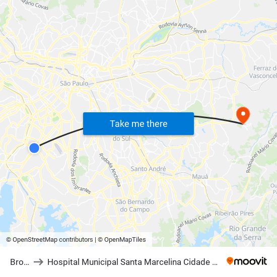 Brooklin to Hospital Municipal Santa Marcelina Cidade Tiradentes - Carmem Prudente map