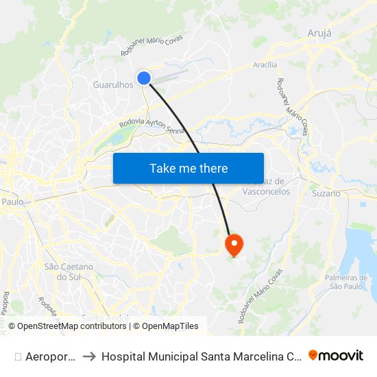 ✈️ Aeroporto-Guarulhos to Hospital Municipal Santa Marcelina Cidade Tiradentes - Carmem Prudente map
