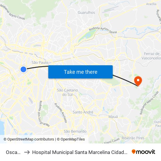 Oscar Freire to Hospital Municipal Santa Marcelina Cidade Tiradentes - Carmem Prudente map