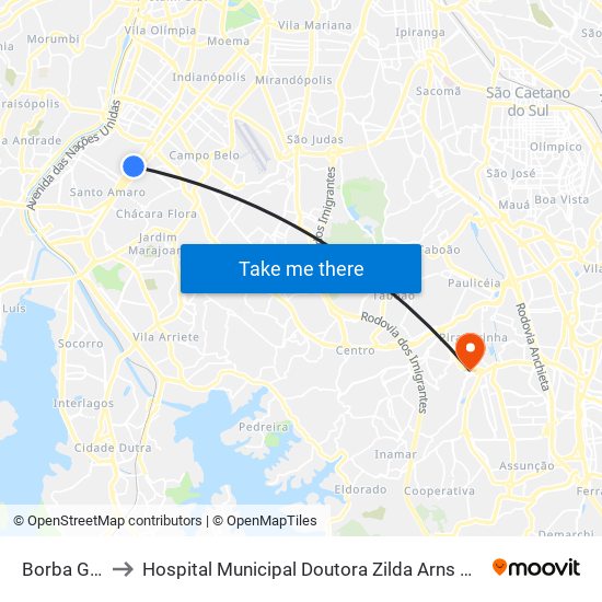 Borba Gato to Hospital Municipal Doutora Zilda Arns Neumann map