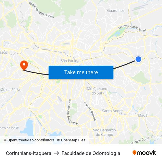 Corinthians-Itaquera to Faculdade de Odontologia map