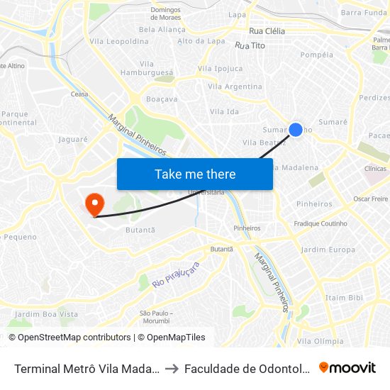 Terminal Metrô Vila Madalena to Faculdade de Odontologia map