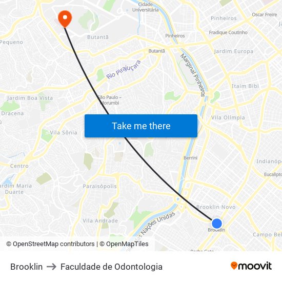 Brooklin to Faculdade de Odontologia map