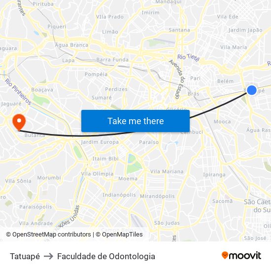 Tatuapé to Faculdade de Odontologia map