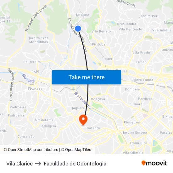 Vila Clarice to Faculdade de Odontologia map
