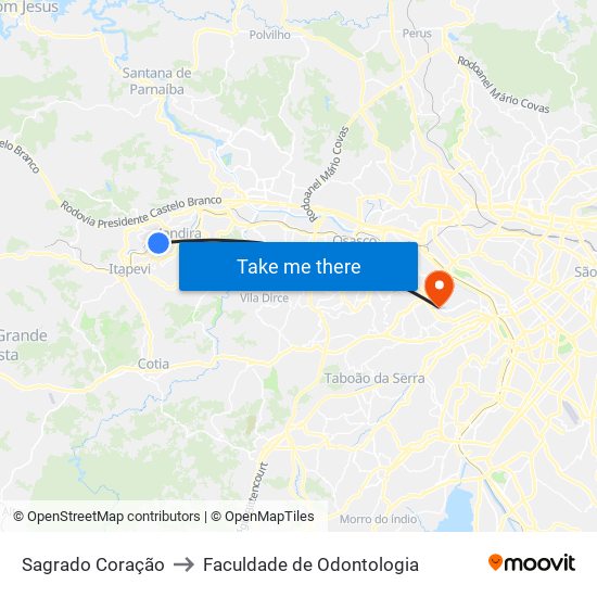 Sagrado Coração to Faculdade de Odontologia map