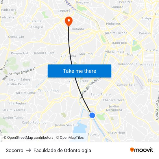 Socorro to Faculdade de Odontologia map