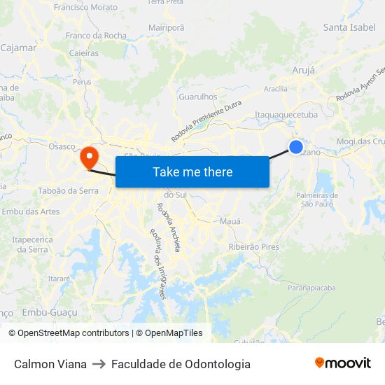 Calmon Viana to Faculdade de Odontologia map