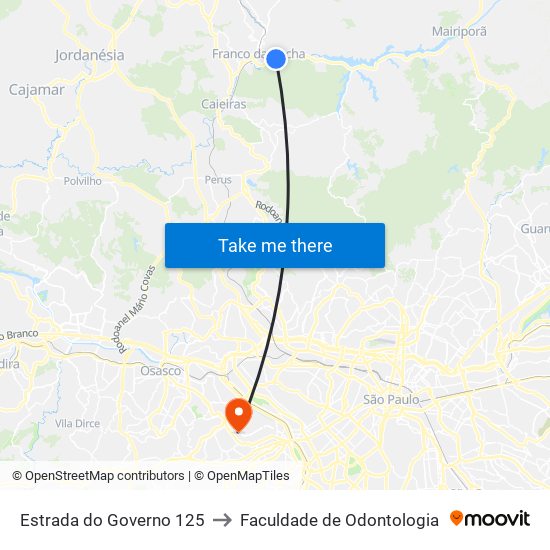 Estrada do Governo 125 to Faculdade de Odontologia map