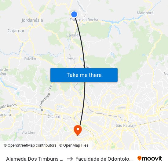 Alameda Dos Timburis 21 to Faculdade de Odontologia map