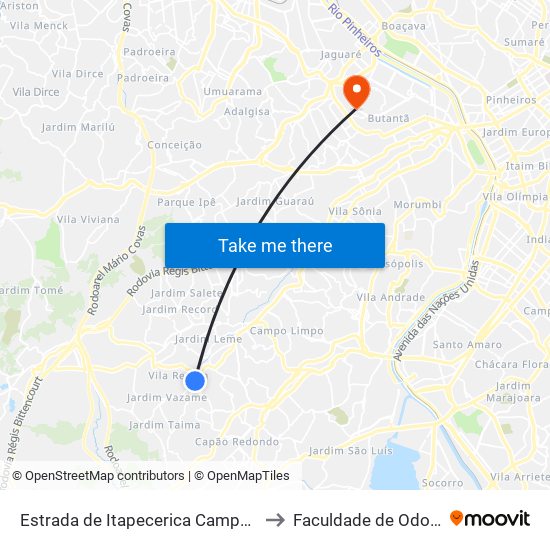 Estrada de Itapecerica Campo Limpo, 319 to Faculdade de Odontologia map