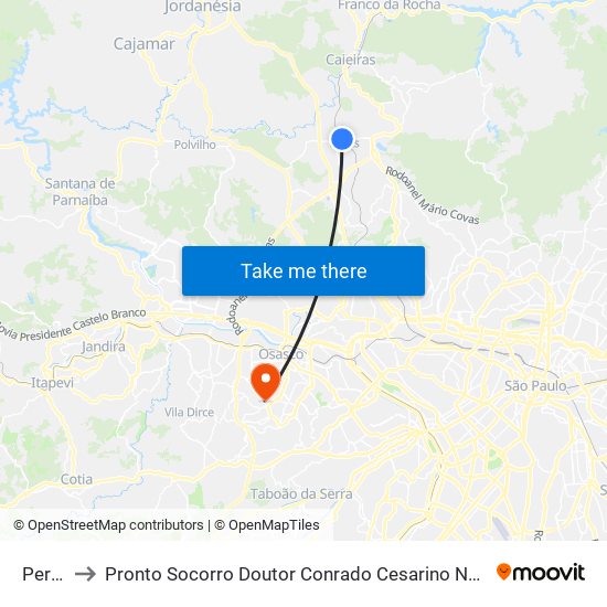 Perus to Pronto Socorro Doutor Conrado Cesarino Nuvolini map