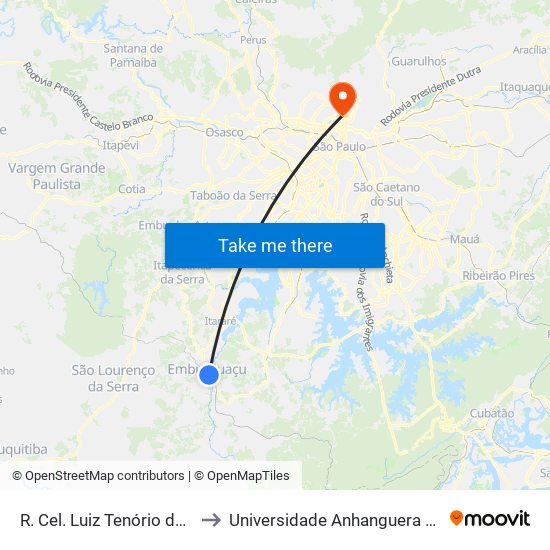 R. Cel. Luiz Tenório de Brito, 759 to Universidade Anhanguera de São Paulo map