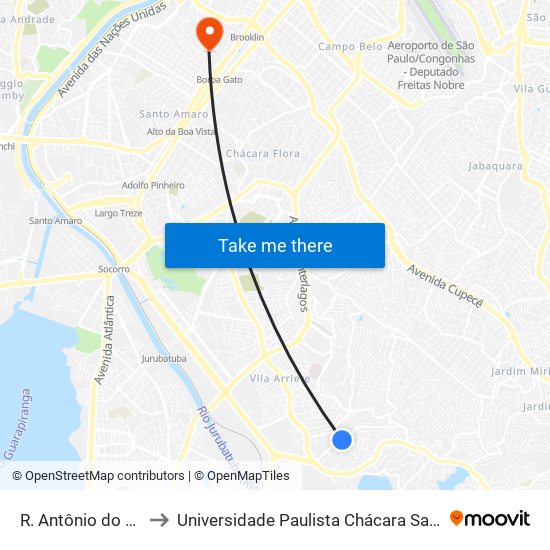 R. Antônio do Campo, 630 to Universidade Paulista Chácara Santo Antônio Campus III map