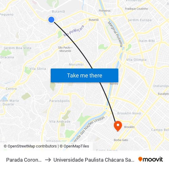 Parada Coronel Camisão to Universidade Paulista Chácara Santo Antônio Campus III map