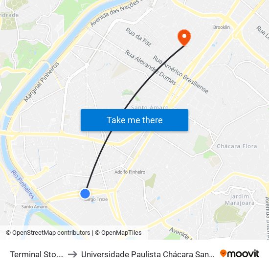 Terminal Sto. Amaro, 1 to Universidade Paulista Chácara Santo Antônio Campus III map