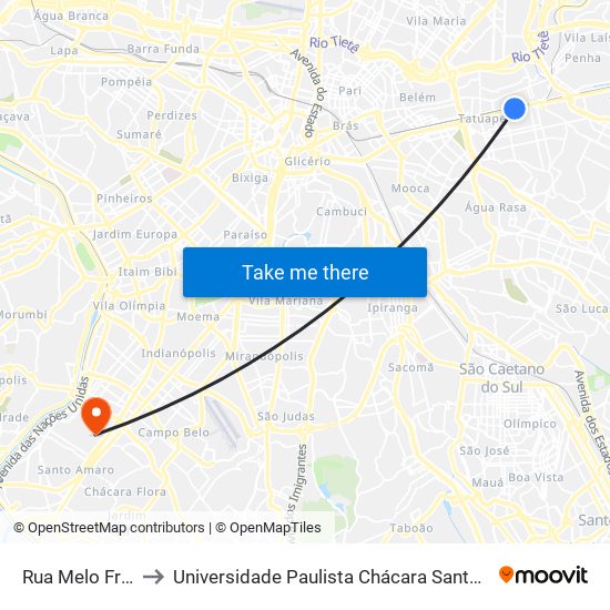 Rua Melo Freire 227 to Universidade Paulista Chácara Santo Antônio Campus III map