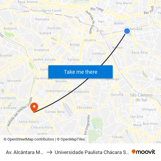 Av. Alcântara Machado, 4188 to Universidade Paulista Chácara Santo Antônio Campus III map