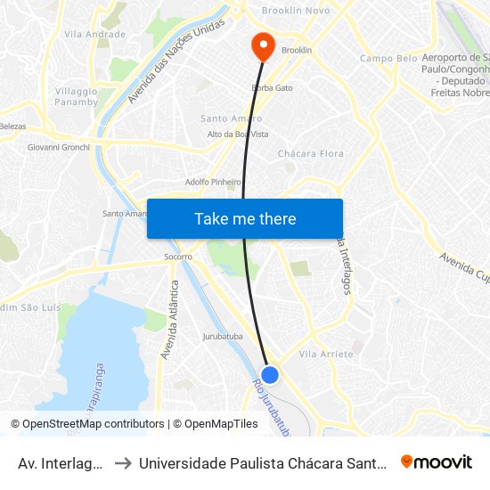 Av. Interlagos, 4455 to Universidade Paulista Chácara Santo Antônio Campus III map