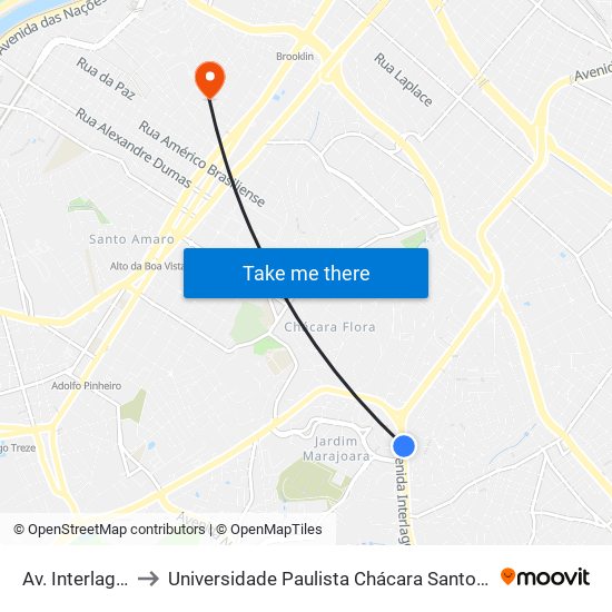 Av. Interlagos, 285 to Universidade Paulista Chácara Santo Antônio Campus III map