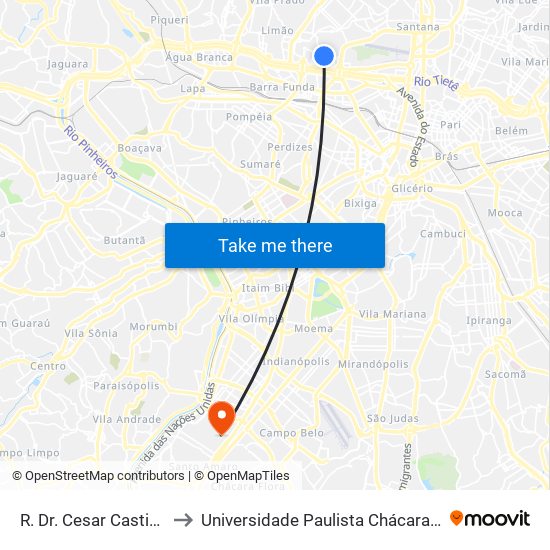 R. Dr. Cesar Castiglioni Júnior, 230 to Universidade Paulista Chácara Santo Antônio Campus III map