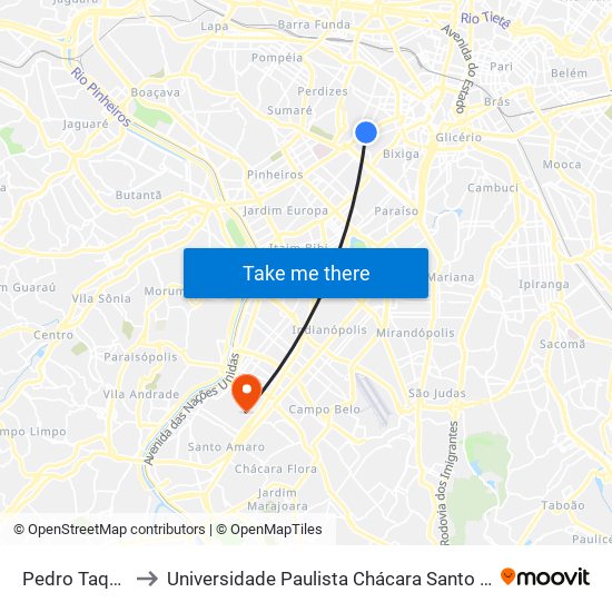 Pedro Taques B/C to Universidade Paulista Chácara Santo Antônio Campus III map