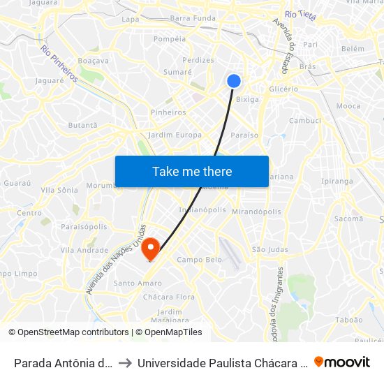 Parada Antônia de Queiróz (C/B) to Universidade Paulista Chácara Santo Antônio Campus III map