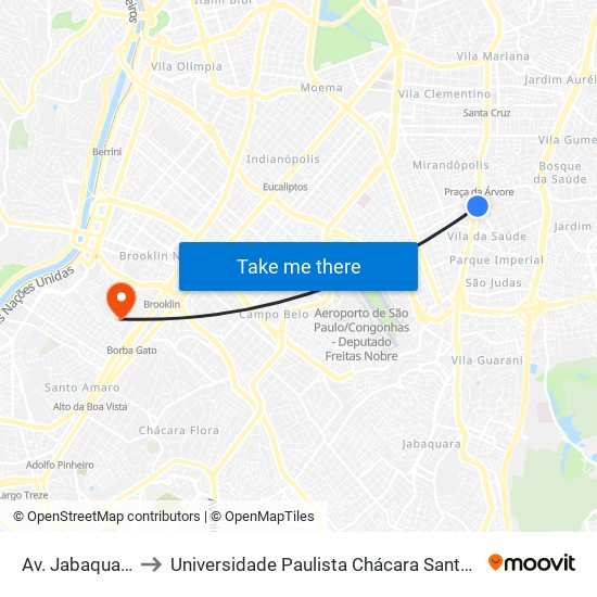Av. Jabaquara, 1149 to Universidade Paulista Chácara Santo Antônio Campus III map
