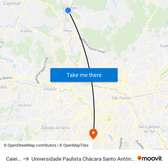 Caieiras to Universidade Paulista Chácara Santo Antônio Campus III map