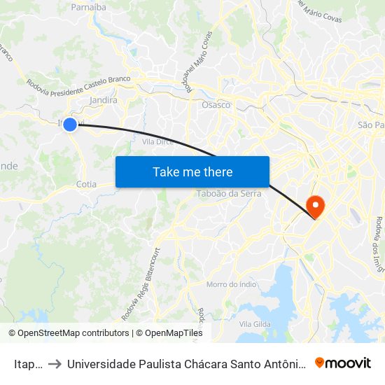 Itapevi to Universidade Paulista Chácara Santo Antônio Campus III map