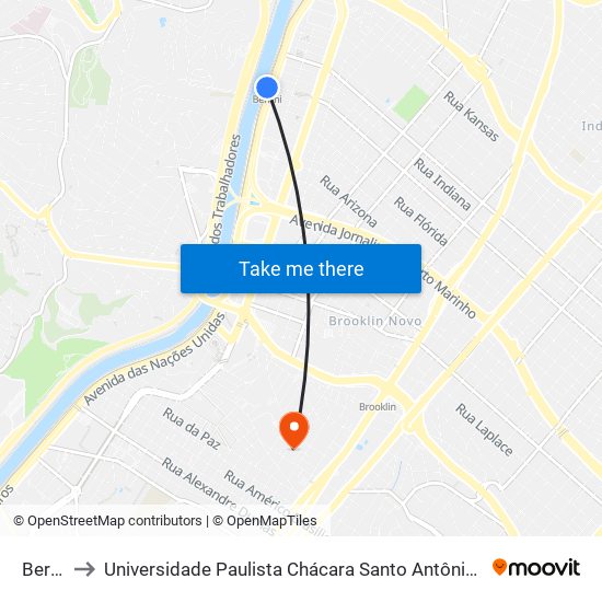 Berrini to Universidade Paulista Chácara Santo Antônio Campus III map