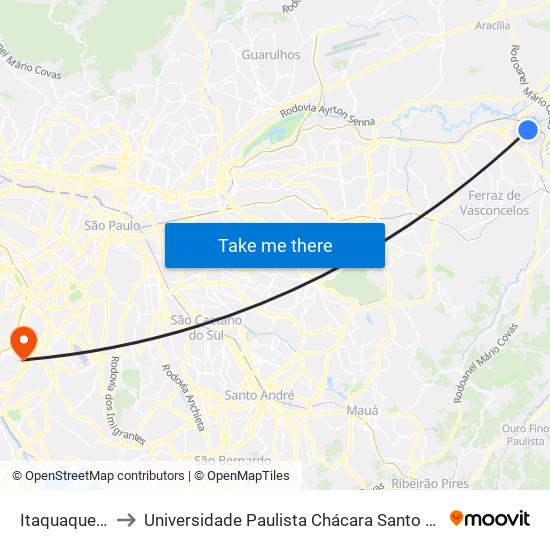 Itaquaquecetuba to Universidade Paulista Chácara Santo Antônio Campus III map