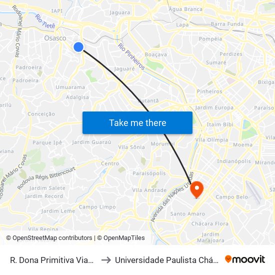 R. Dona Primitiva Vianco, 835 - Centro, Osasco to Universidade Paulista Chácara Santo Antônio Campus III map