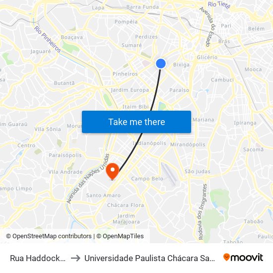 Rua Haddock Lobo, 450 to Universidade Paulista Chácara Santo Antônio Campus III map
