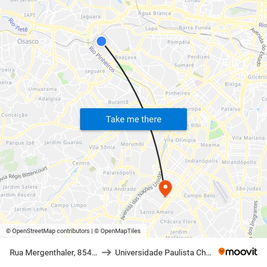 Rua Mergenthaler, 854 - Vila Leopoldina São Paulo to Universidade Paulista Chácara Santo Antônio Campus III map