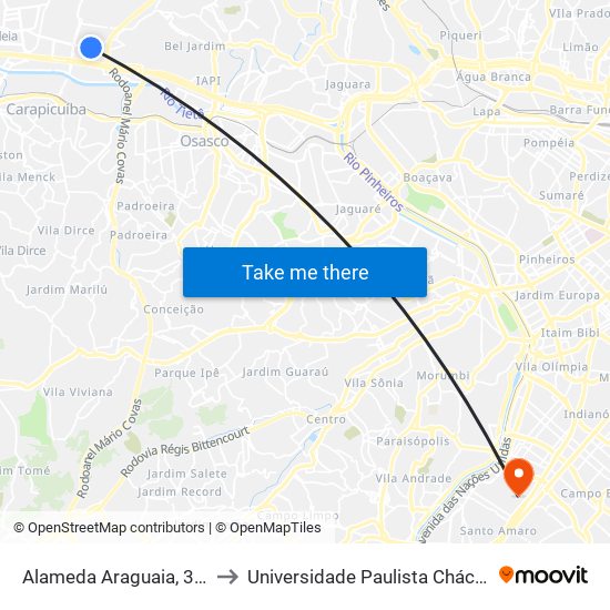 Alameda Araguaia, 3718 - Tamboré, Barueri to Universidade Paulista Chácara Santo Antônio Campus III map