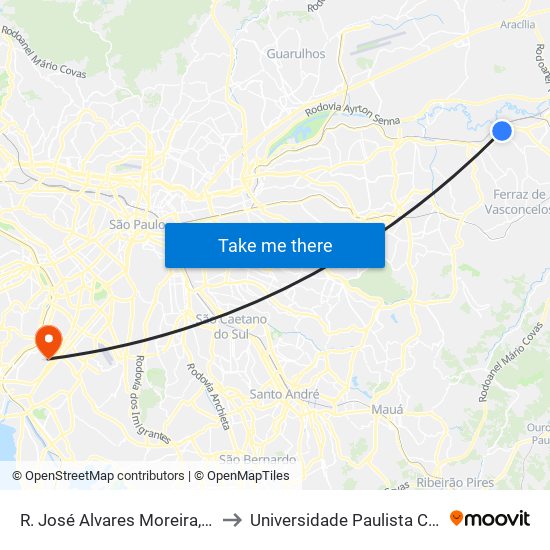 R. José Alvares Moreira, 188 - Jardim Romano, São Paulo to Universidade Paulista Chácara Santo Antônio Campus III map