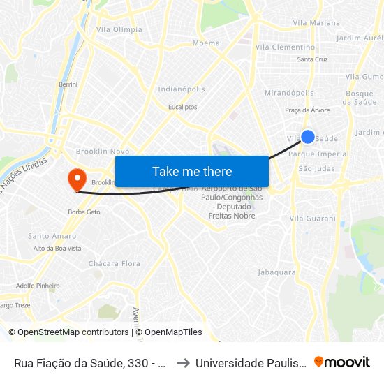 Rua Fiação da Saúde, 330 - Ponto Final da Linha 446 - Vila da Saúde, São Paulo to Universidade Paulista Chácara Santo Antônio Campus III map