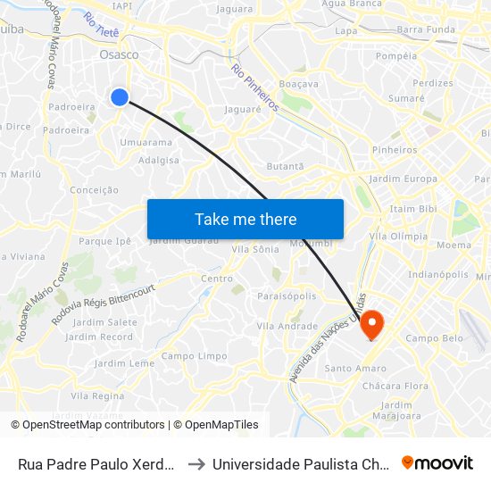 Rua Padre Paulo Xerdel, 435 - Vila Yolanda, Osasco to Universidade Paulista Chácara Santo Antônio Campus III map