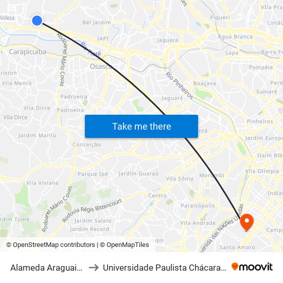 Alameda Araguaia - Giga Atacado to Universidade Paulista Chácara Santo Antônio Campus III map