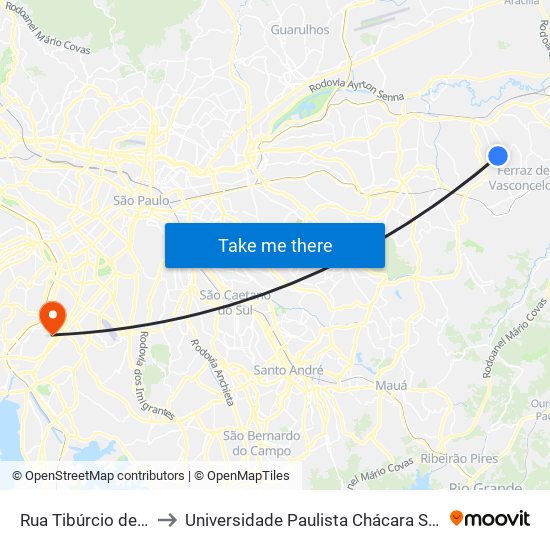 Rua Tibúrcio de Sousa, 2611 to Universidade Paulista Chácara Santo Antônio Campus III map