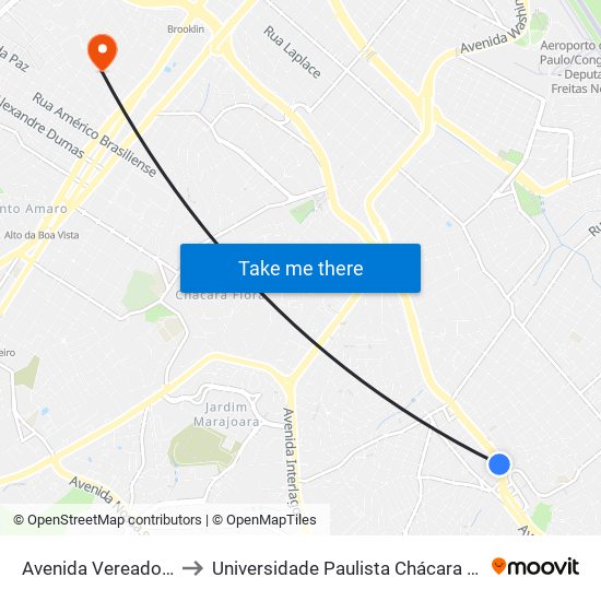 Avenida Vereador João de Luca to Universidade Paulista Chácara Santo Antônio Campus III map