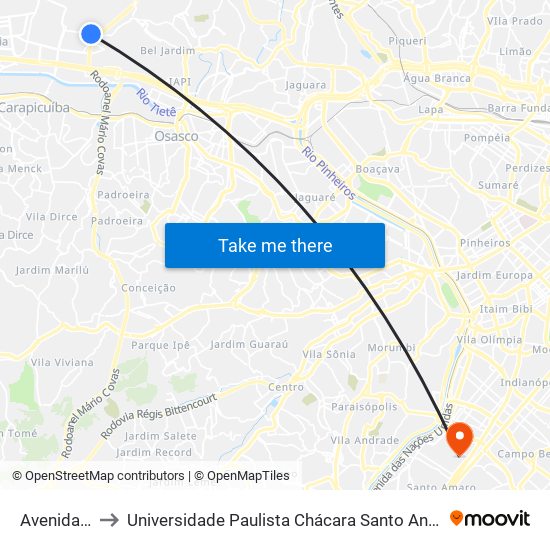 Avenida Ceci to Universidade Paulista Chácara Santo Antônio Campus III map