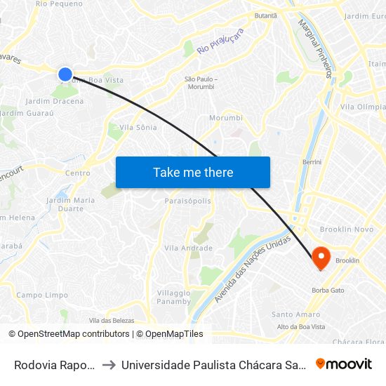 Rodovia Raposo Tavares to Universidade Paulista Chácara Santo Antônio Campus III map