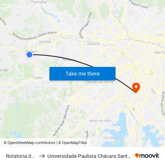 Rotatória da COHAB to Universidade Paulista Chácara Santo Antônio Campus III map